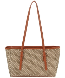 Straw Stripe Beach Tote Bag LHU507-Z STONE